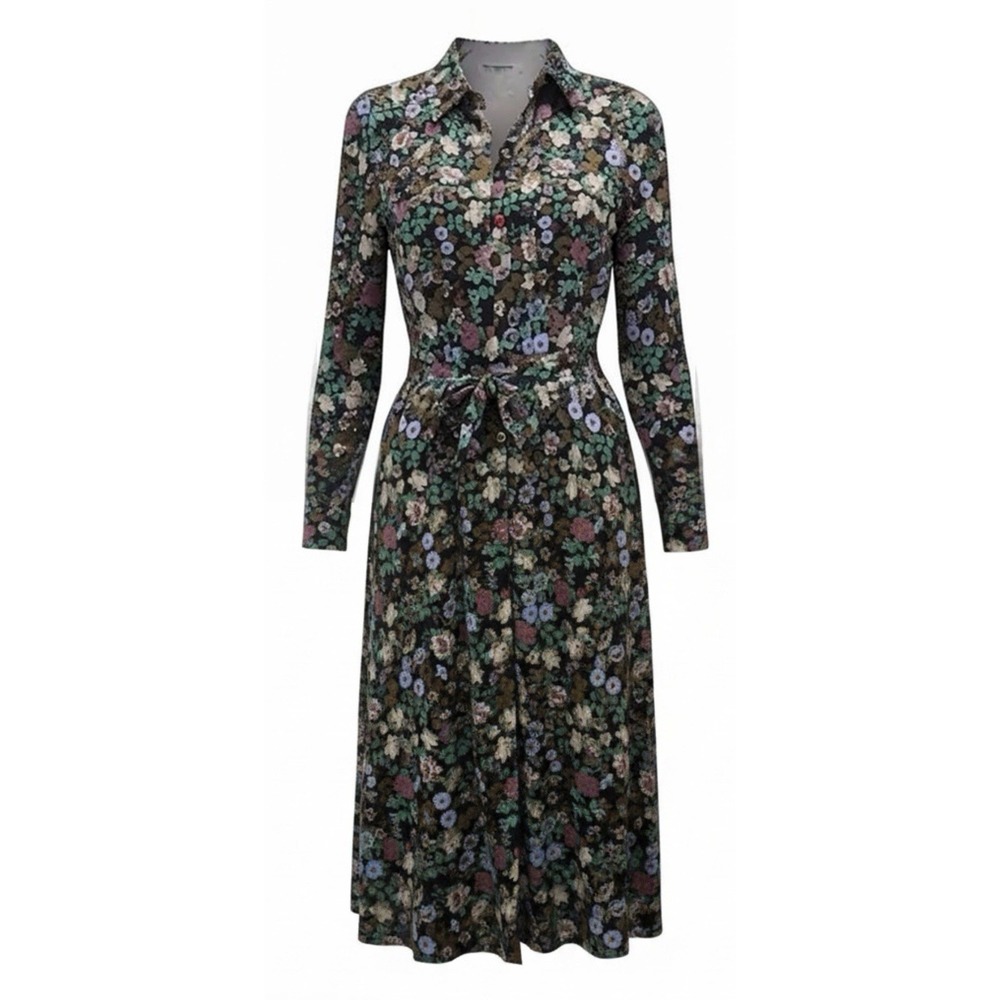 Vero Moda Black Floral Button Up Shirt Dress Size S Midi Cottage Whimsigoth